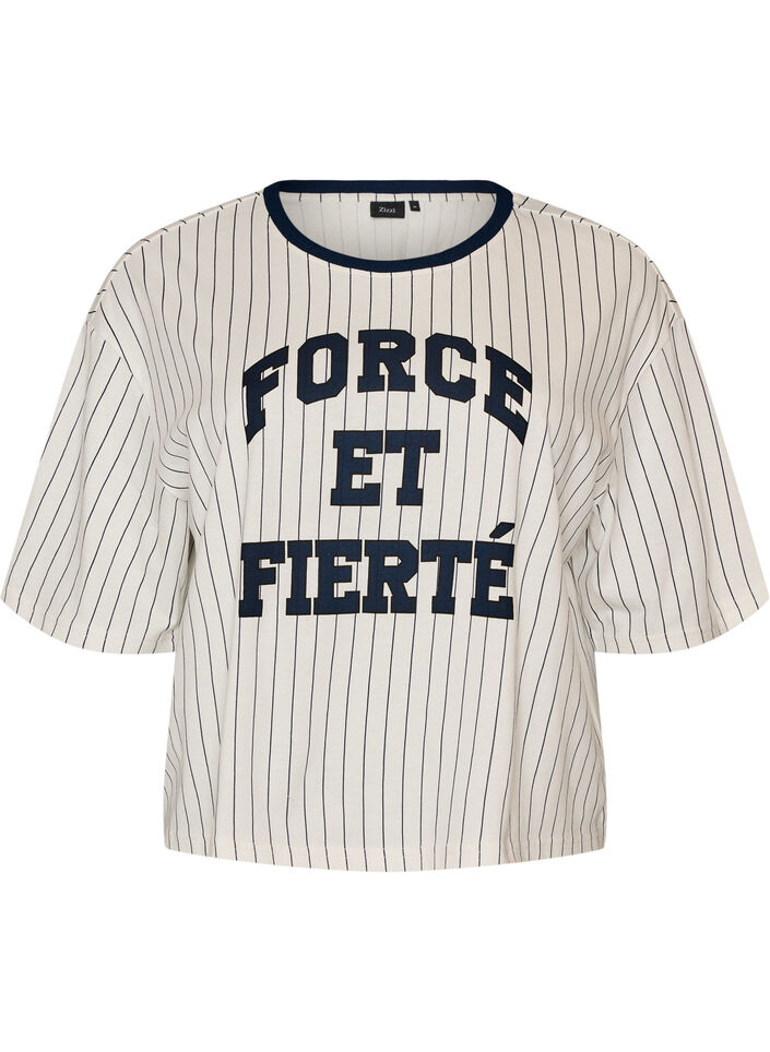 Boxy T-shirt med striber og statement-print, Hvid, Packshot image number 0