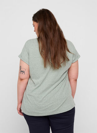 Meleret bomulds t-shirt, Chinois Green Mel., Model image number 1
