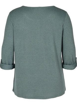 Bluse med 3/4 ærmer og lynlås, Balsam Green Mel, Packshot image number 1
