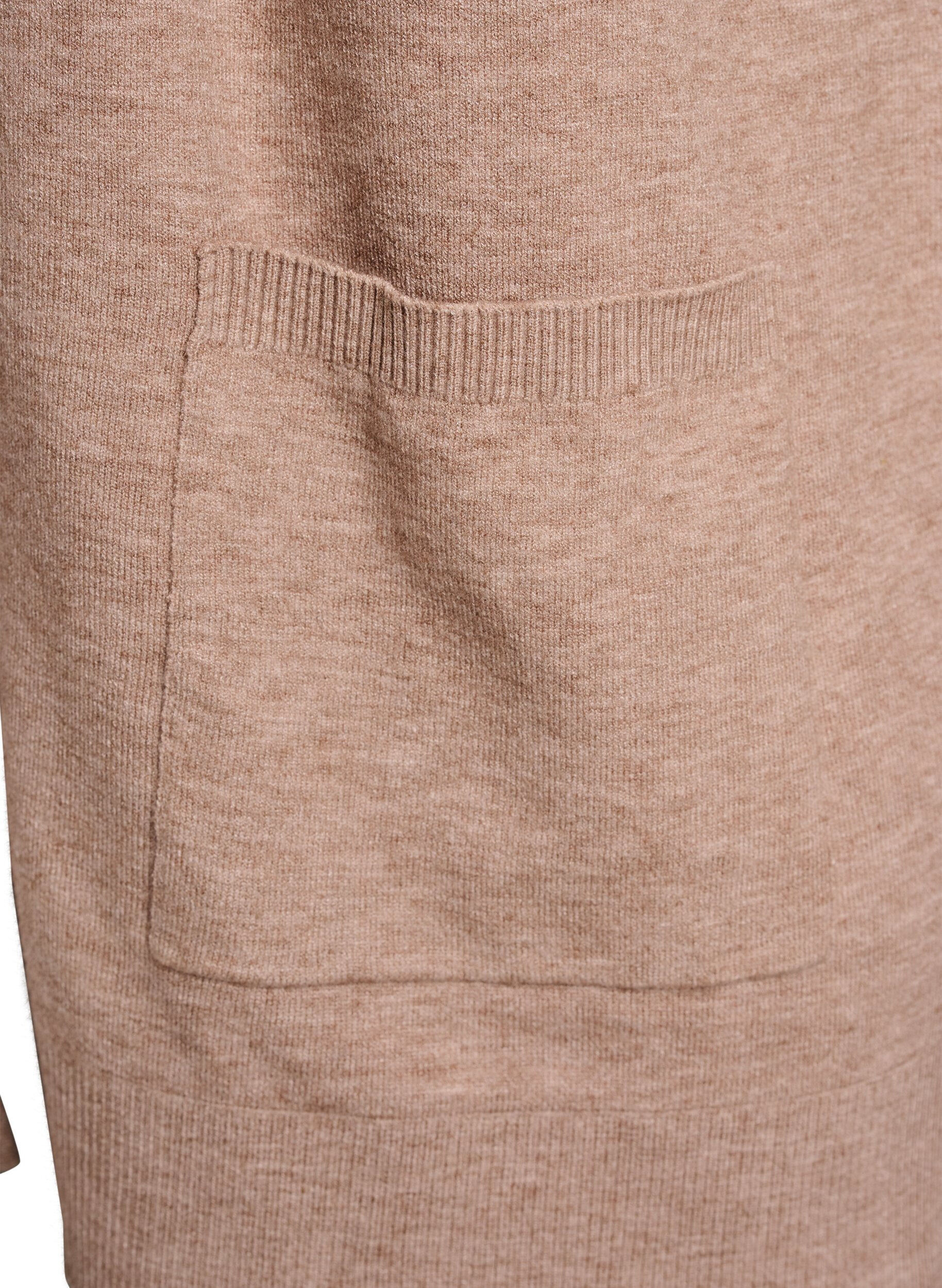 Zizzi Lang strikcardigan med lommer og &aring;bent design, Beige, Packshot image number 3