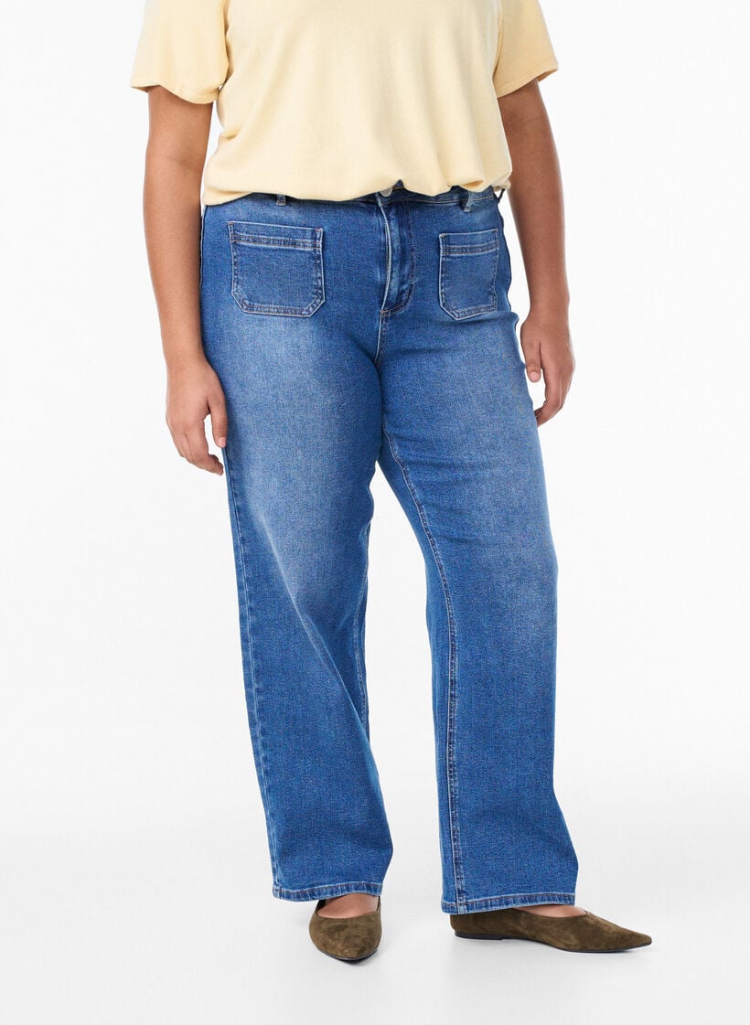 Jeans med forlommer og lige ben, Bl&aring;, Model image number 2