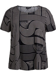 Kort&aelig;rmet bluse i viskose med print, Sort