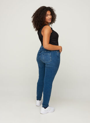 Super slim Amy jeans med rå kanter, Blue denim, Model image number 1