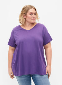 Kortærmet t-shirt med a-shape, Deep Lavender, Model