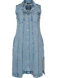 &AElig;rmel&oslash;s denimkjole med knaplukning og slidser, Bl&aring;