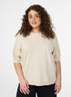 Finstrikket bluse med korte &aelig;rmer, Beige, Model image number 0