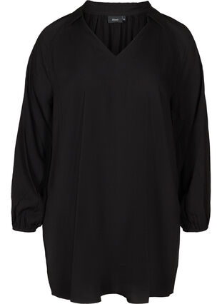 Langærmet tunika med v-hals, Black, Packshot image number 0