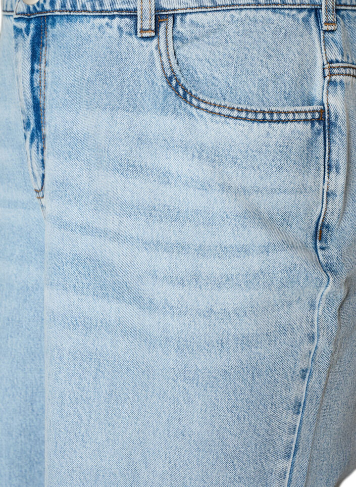 Jeansknickers med slidt look og r&aring; kanter, Bl&aring;, Packshot
