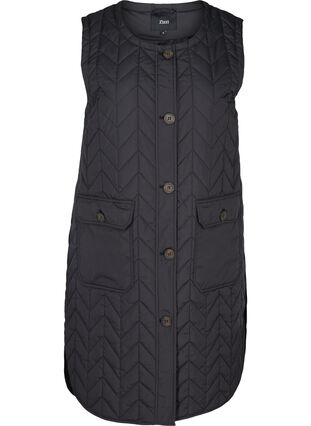 Lang quiltet vest med lommer, Black, Packshot image number 0