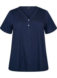 T-shirt med knapdetalje, Bl&aring;
