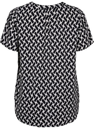 Bluse med korte ærmer og v-udskæring , Black Graphic AOP, Packshot image number 1