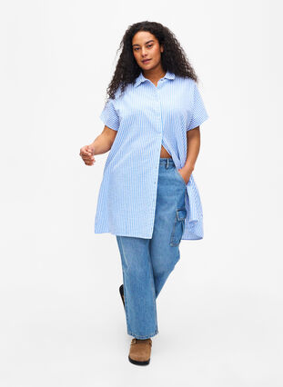 Lang stribet skjorte i bomuld , Light Blue Stripe, Model image number 2