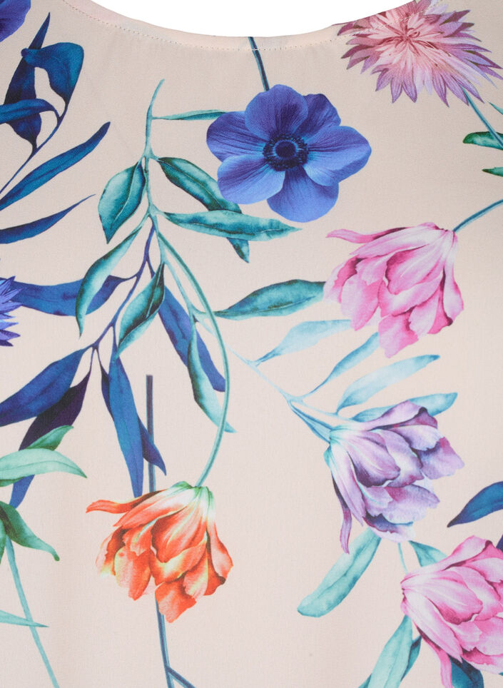 Blomstret bluse med smock, Bl&aring;, Packshot image number 2
