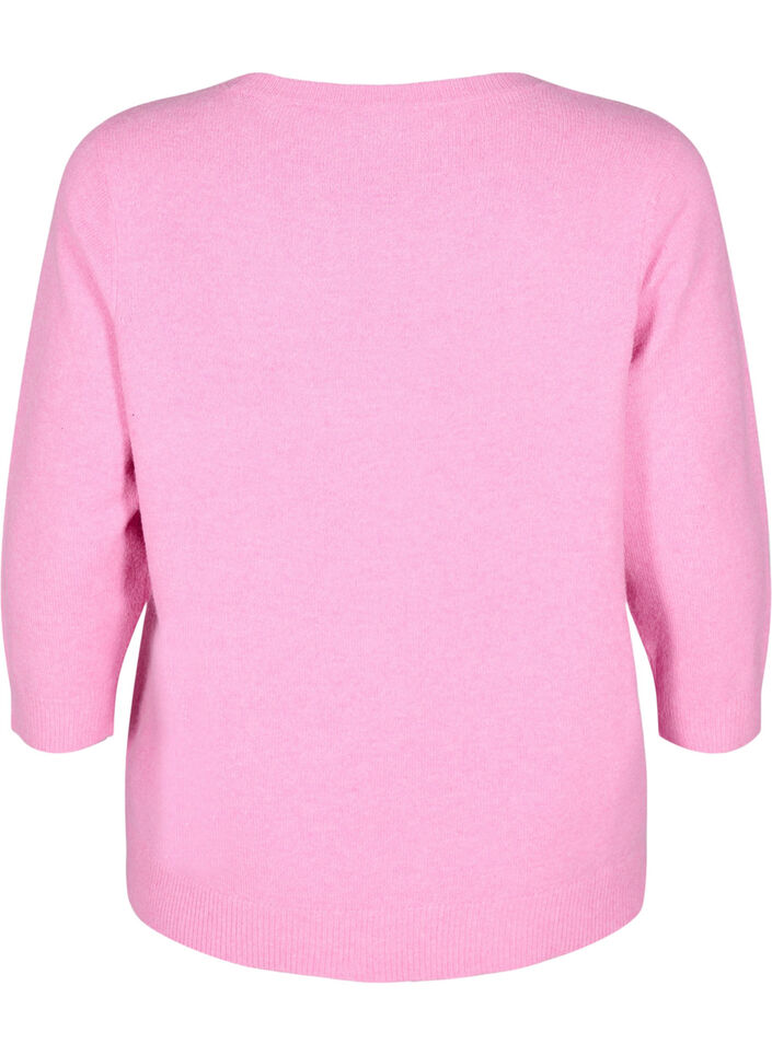 Strikbluse med blomster og 3/4 ærmer, Begonia Pink Mel., Packshot image number 1