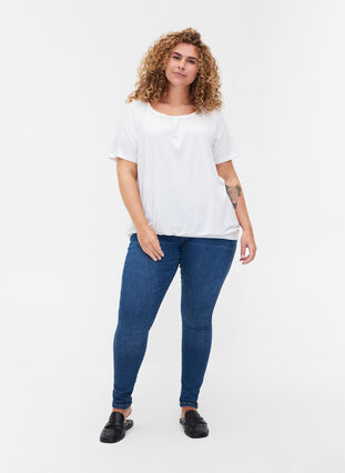 Kortærmet viskose t-shirt med elastik , Bright White, Model image number 2