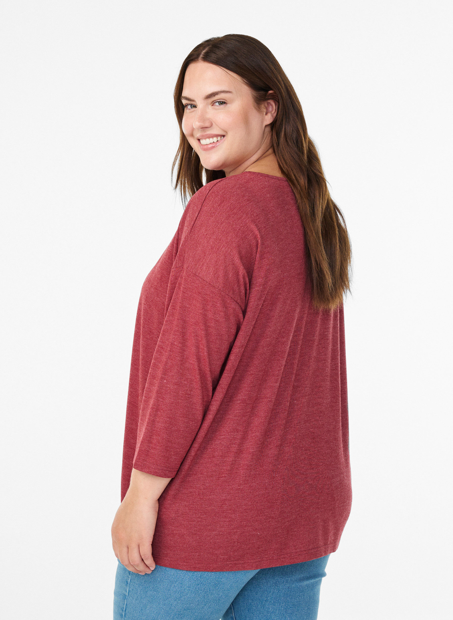 ZizziJerseybluse med 3/4 &aelig;rmer, R&oslash;d, Model image number 2