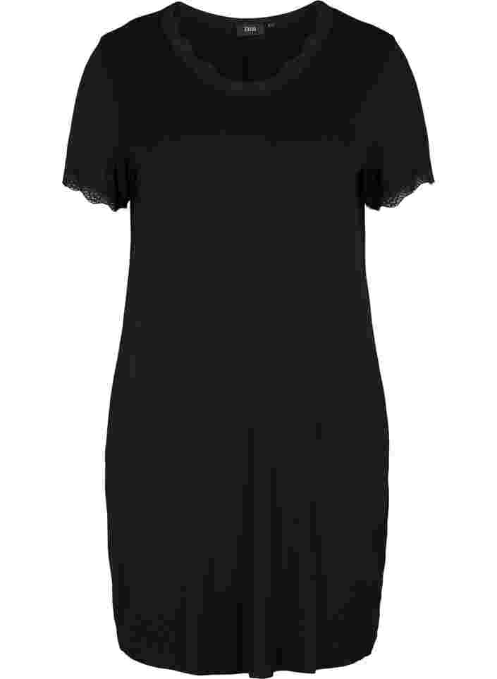 Kortærmet natkjole i viskose, Black, Packshot image number 0