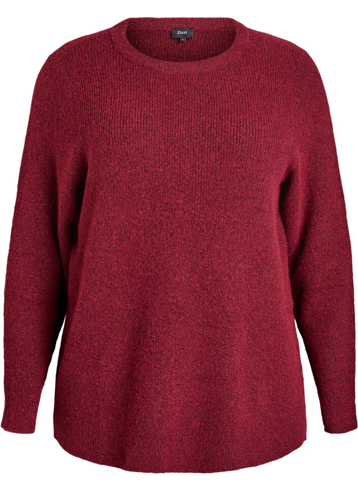 Meleret strikbluse med rund hals, R&oslash;d, Packshot image number 0