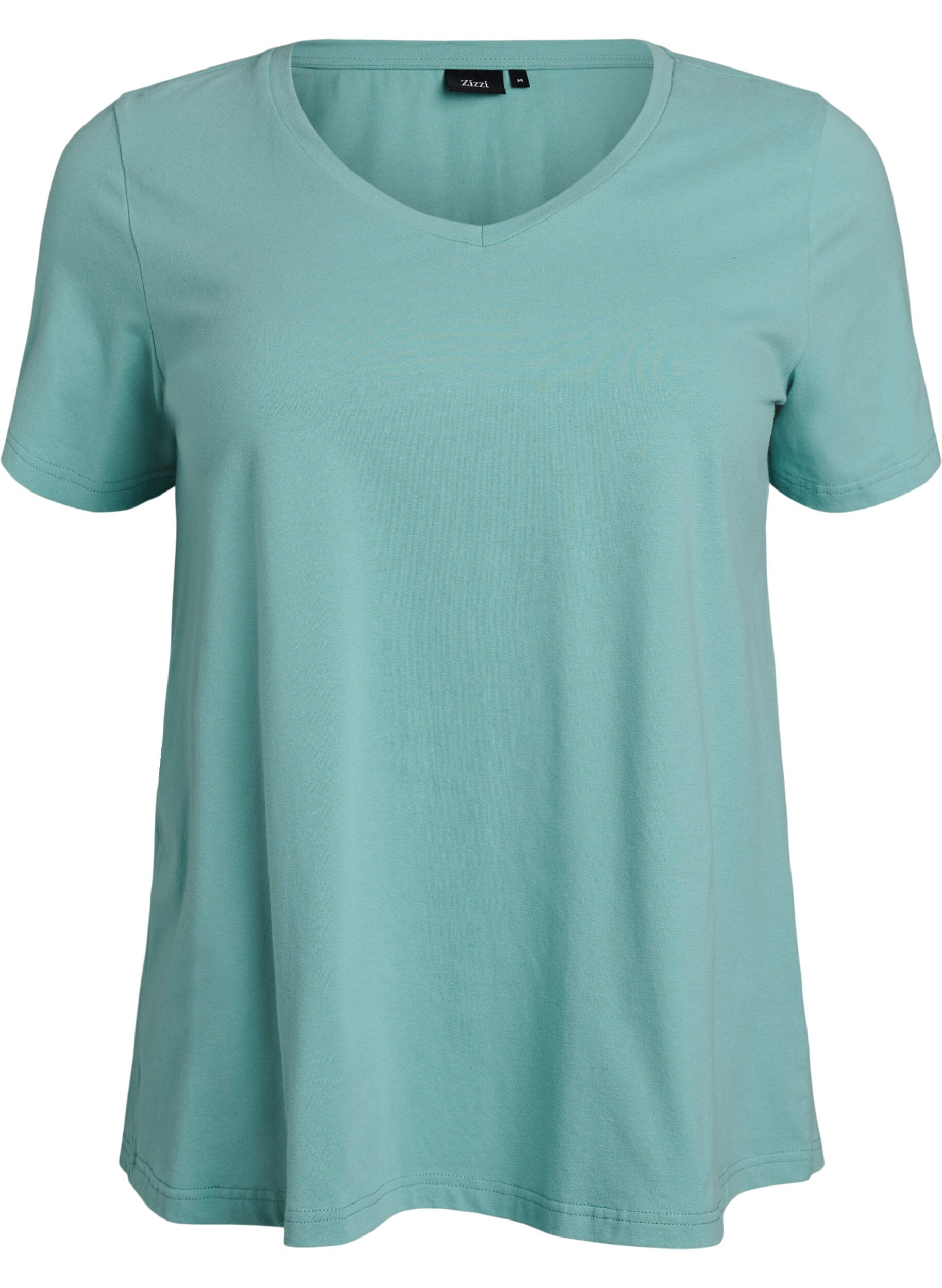 ZizziEnsfarvet basis t-shirt i bomuld, Gr&oslash;n, Packshot image number 0