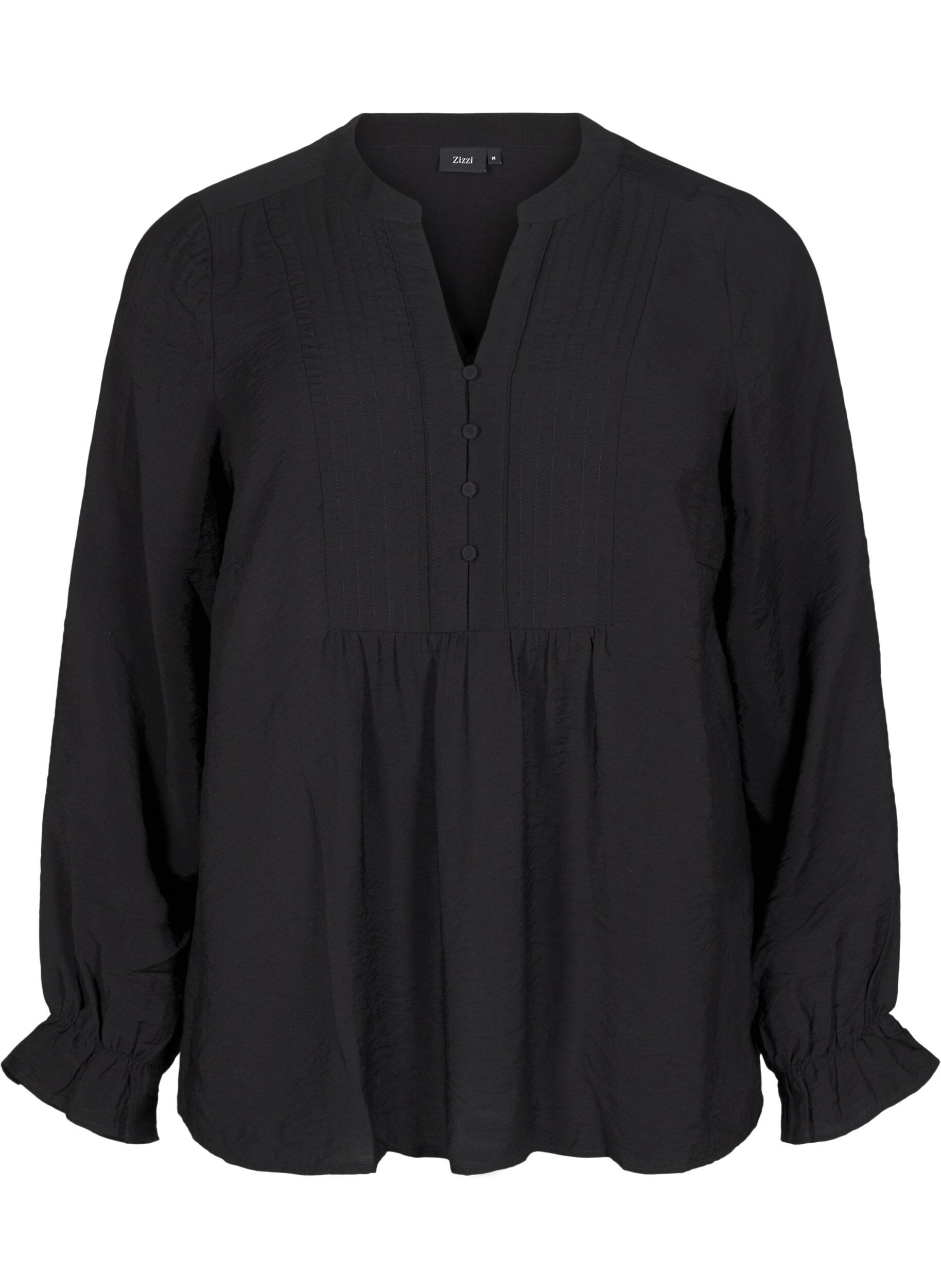 Zizzi Lang&aelig;rmet bluse med V-udsk&aelig;ring, Black, Packshot image number 0