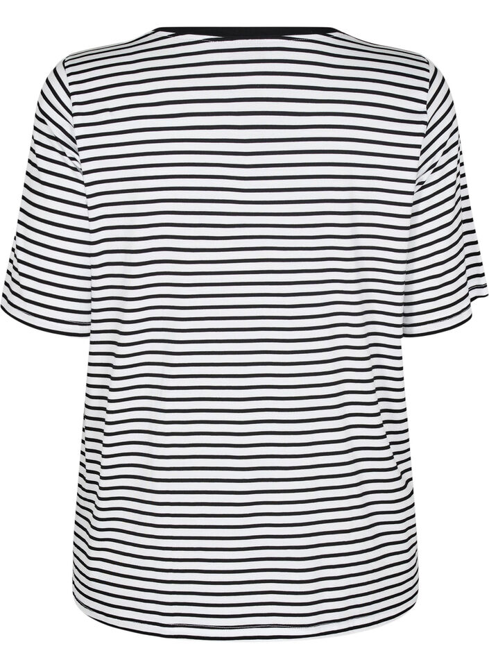 T-shirt med TENCEL&trade; Lyocell og striber, Hvid, Packshot image number 1