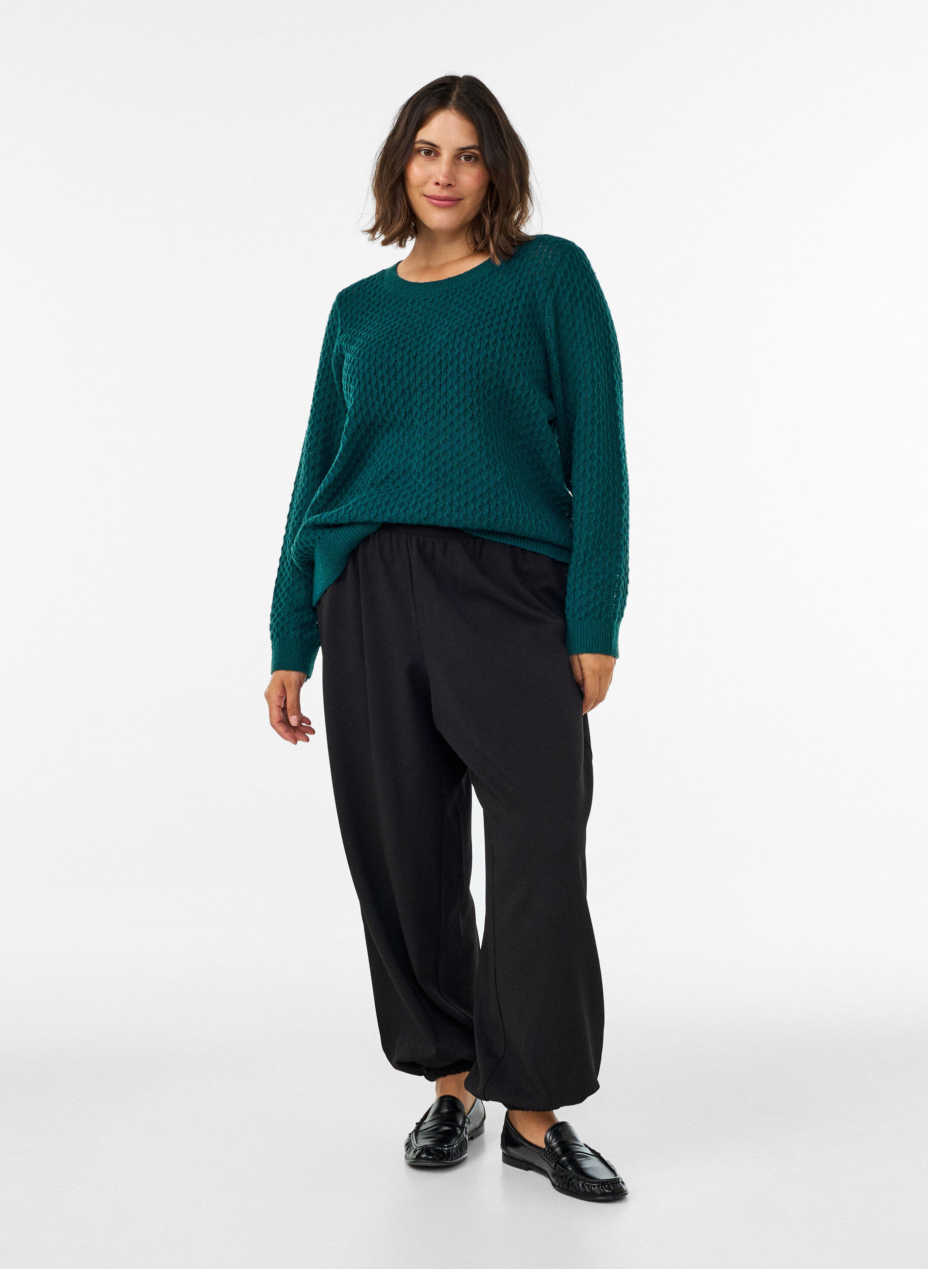 ZizziStrikbluse med struktureret hulm&oslash;nster, Gr&oslash;n, Model image number 1