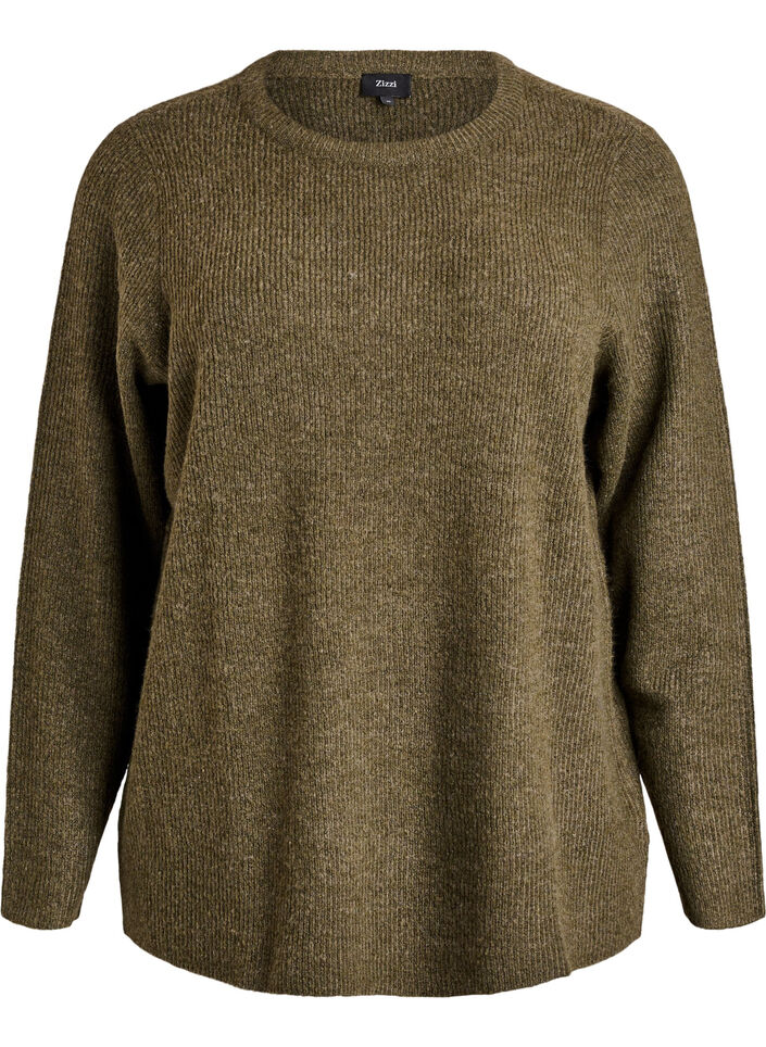 Meleret strikbluse med rund hals, Grøn, Packshot image number 0