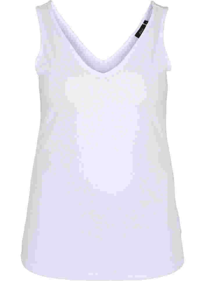 Basis top i rib med v-udskæring, Bright White, Packshot image number 0