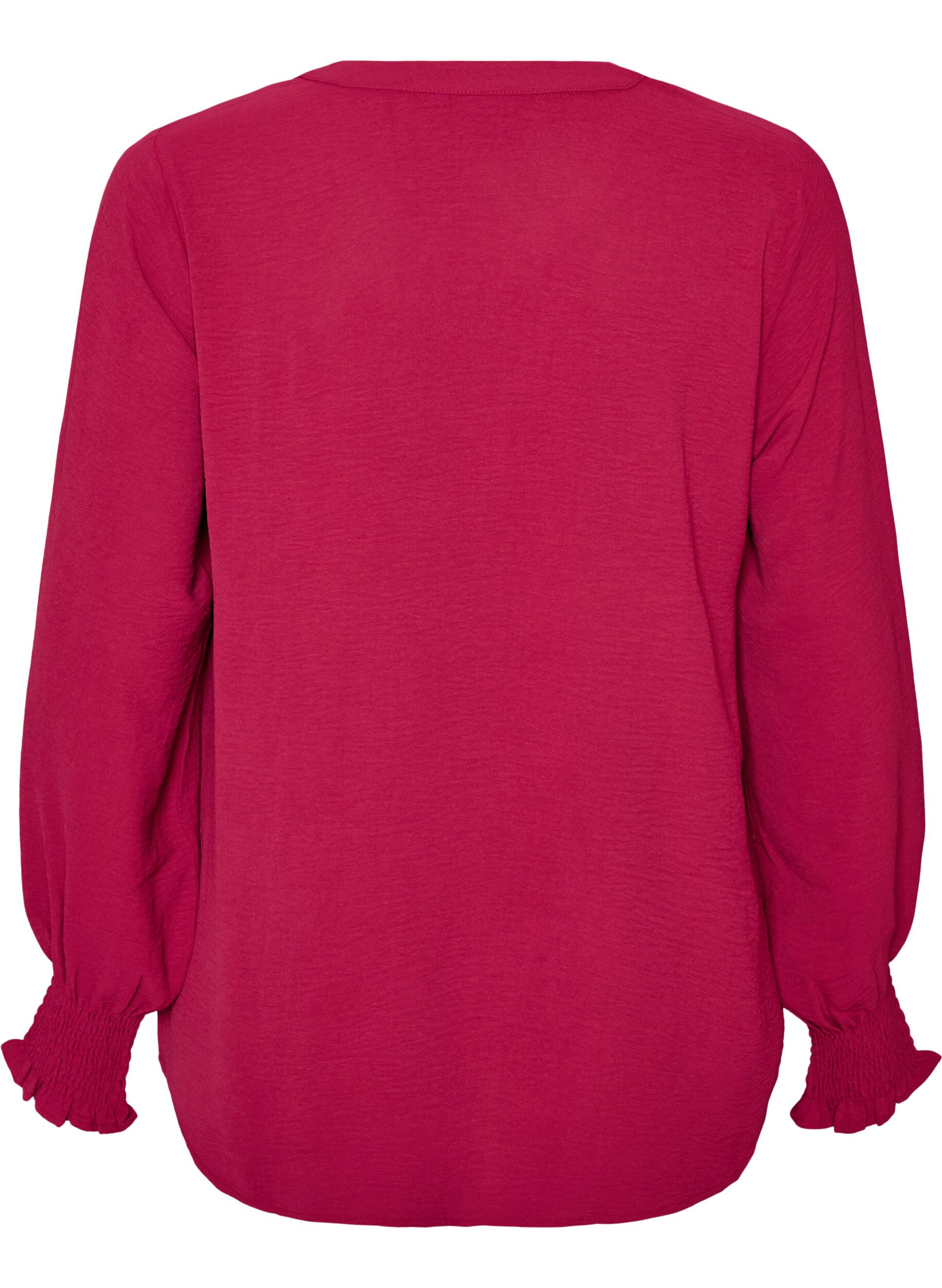 ZizziBluse med smock manchetter og V-udsk&aelig;ring, R&oslash;d, Packshot image number 1