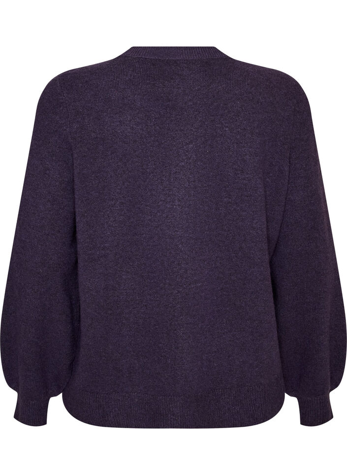 Cardigan i bl&oslash;d strik med guldfarvede knapper, Lilla, Packshot image number 1
