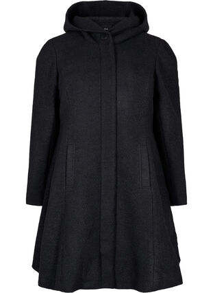Frakke med hætte og a-shape, Black, Packshot image number 0