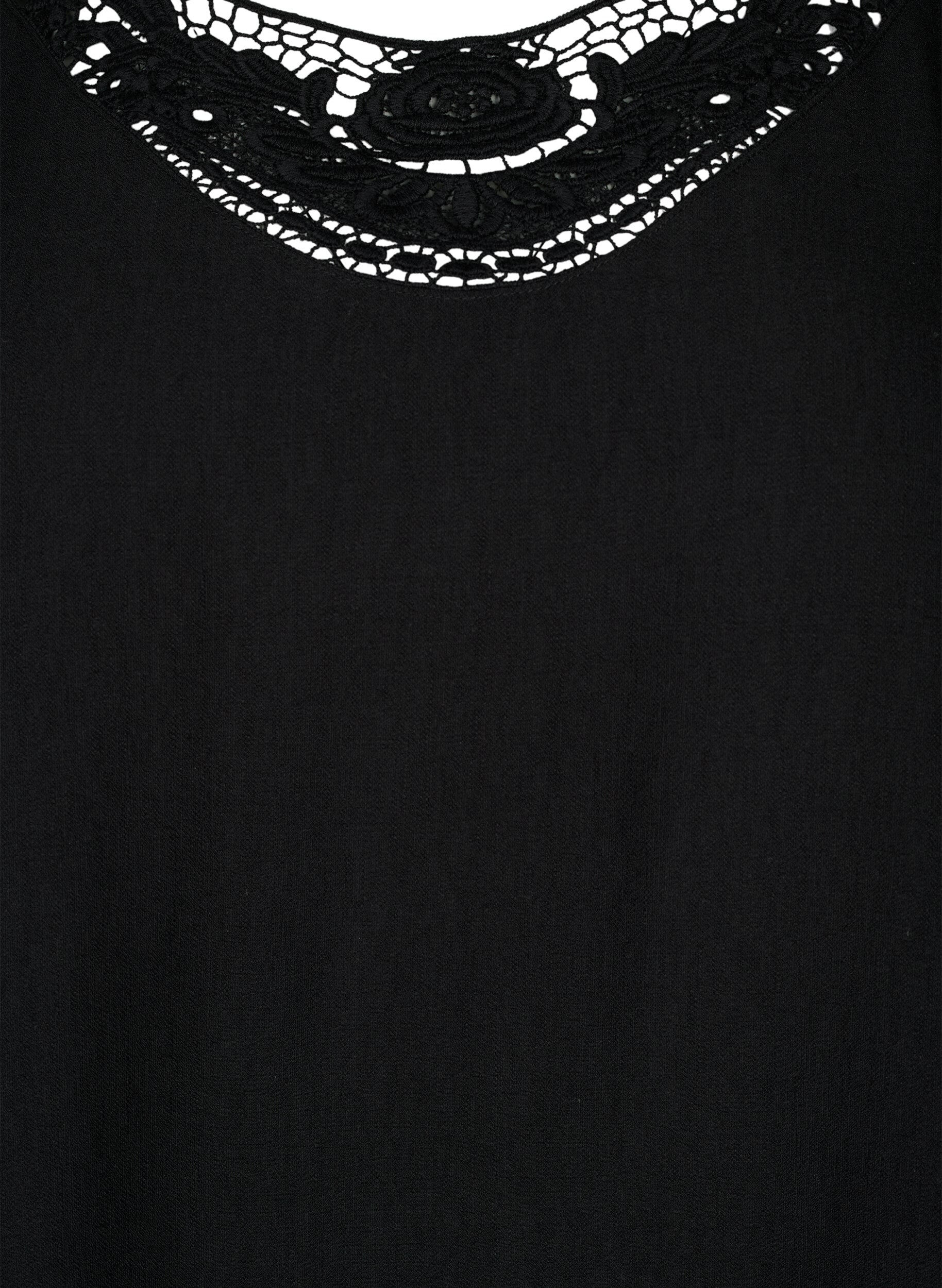 Zizzi Bluse i viskose med crochet detalje, Black, Packshot image number 2