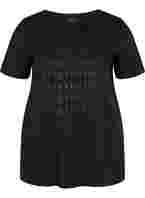 Bomulds t-shirt med tone-i-tone tryk, Black Originality