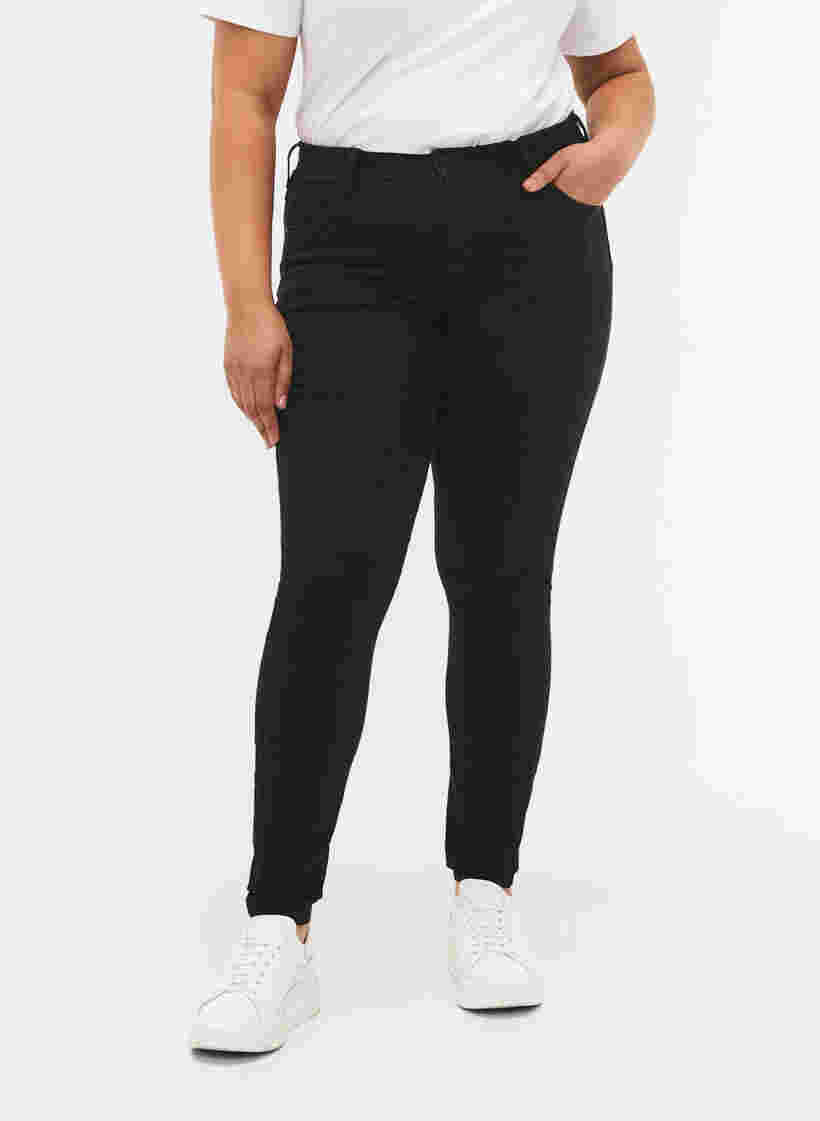 Højtaljede super slim Amy jeans, Black, Model image number 2