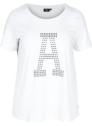 Bomulds t-shirt med nitter, Bright White, Packshot image number 0