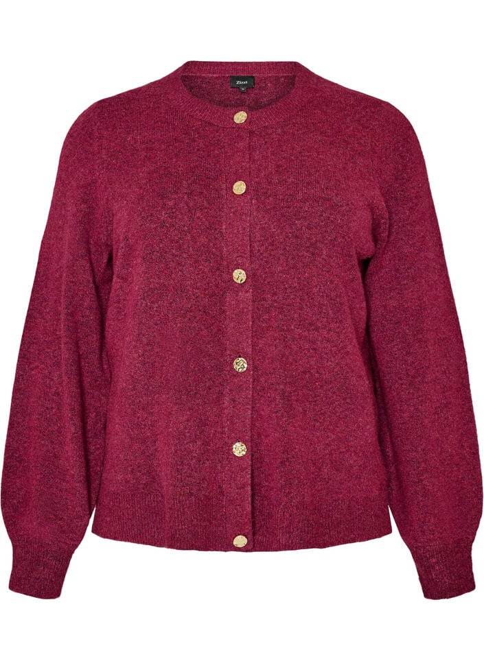Cardigan i bl&oslash;d strik med guldfarvede knapper, Lyser&oslash;d, Packshot image number 0