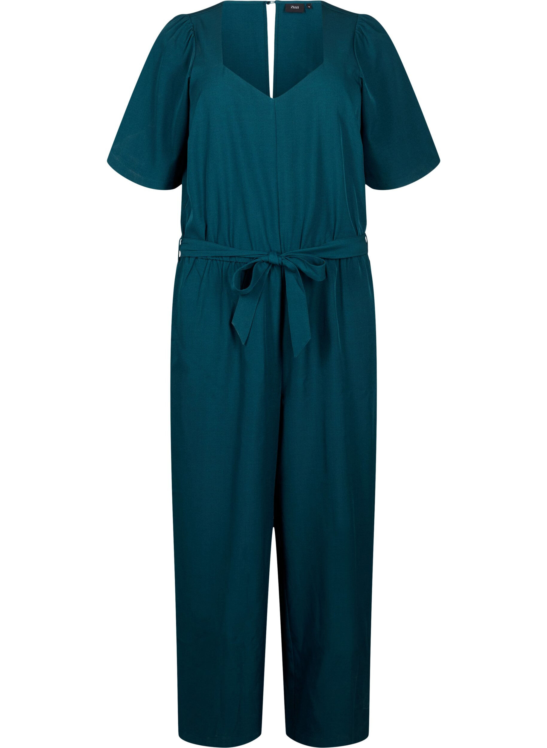 Zizzi Jumpsuit med b&aelig;lte og korte &aelig;rmer, Sea Moss Melange, Packshot image number 0