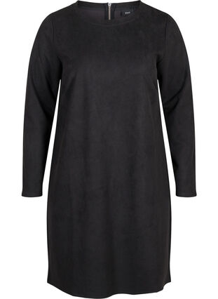 Ensfarvet kjole med rund halsudskæring, Black, Packshot image number 0