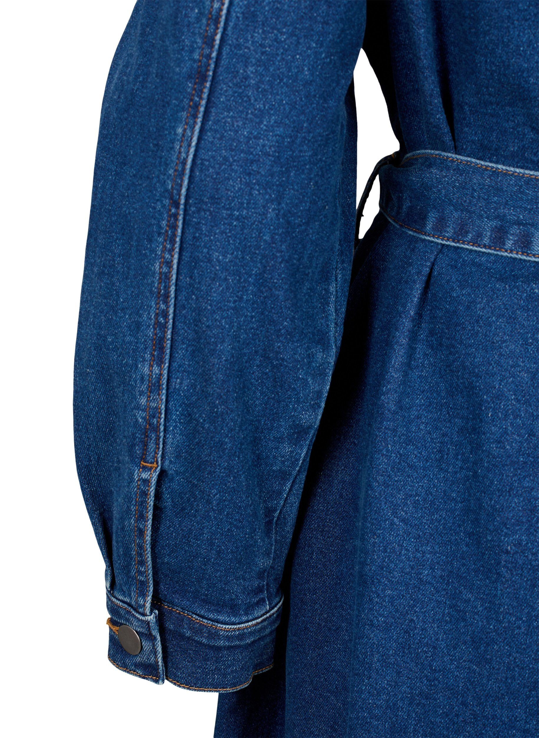 Zizzi Midi skjortekjole i denim med b&aelig;lte, Dark Blue Denim, Packshot image number 3