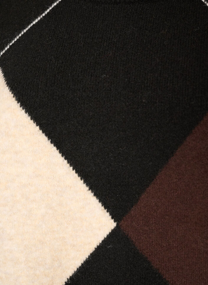 Strikbluse med harlekinm&oslash;nster, Sort, Packshot image number 2