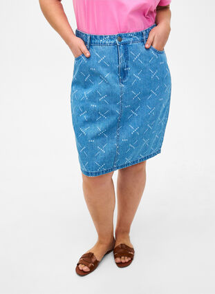 Denim nederdel med mønster, Light blue denim, Model image number 2