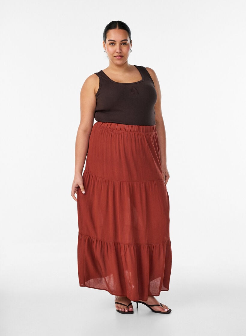 T&aelig;tsiddende top med motiv, Brun, Model image number 1