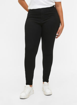Super slim Amy jeans med høj talje, Black, Model image number 3