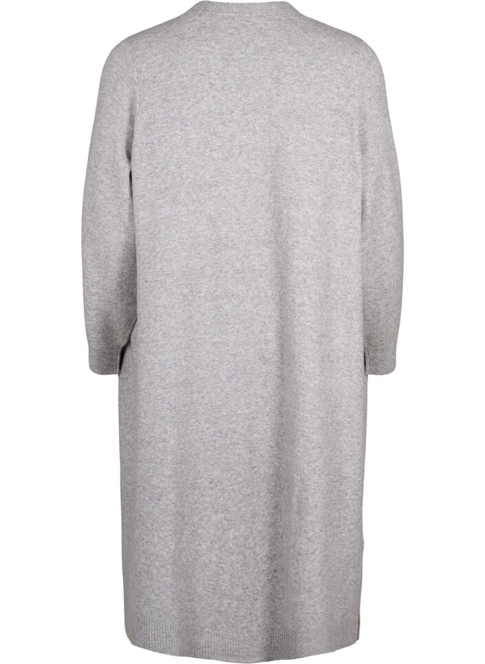 Lang strikcardigan med lommer, Light Grey Melange, Packshot image number 1