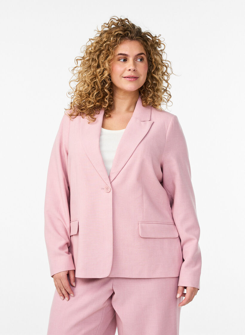 Klassisk blazer med enkel knaplukning og lommer, Lyser&oslash;d, Model image number 0