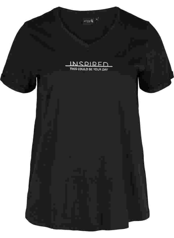 Bomulds trænings t-shirt med tryk, Black Inspired, Packshot image number 0