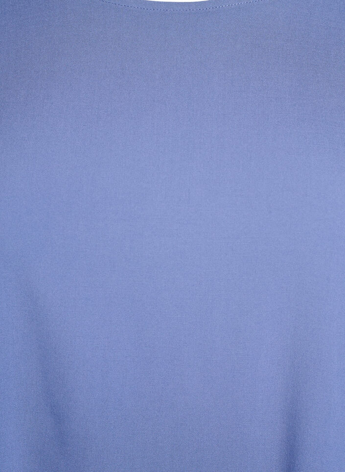 Kort&aelig;rmet v&aelig;vet bluse med rund hals, Bl&aring;, Packshot image number 2