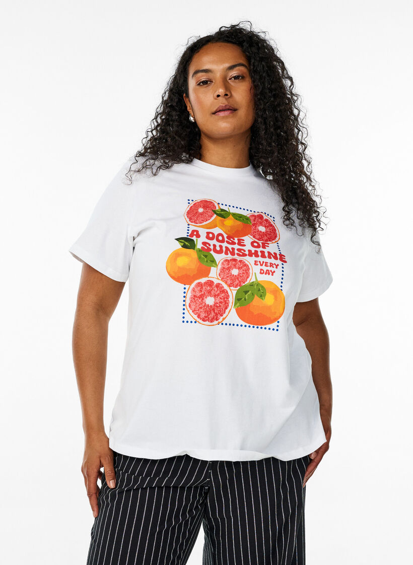 T-shirt i &oslash;kologisk bomuld med citrusmotiv, Hvid, Model image number 0