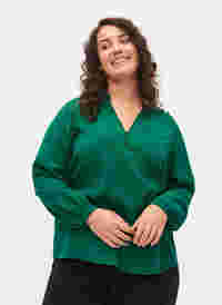 Langærmet bluse i viskosemix, Evergreen, Model