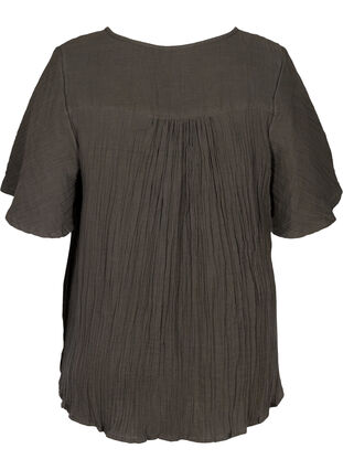 Kortærmet bluse med v-hals og broderi, Khaki As sample, Packshot image number 1